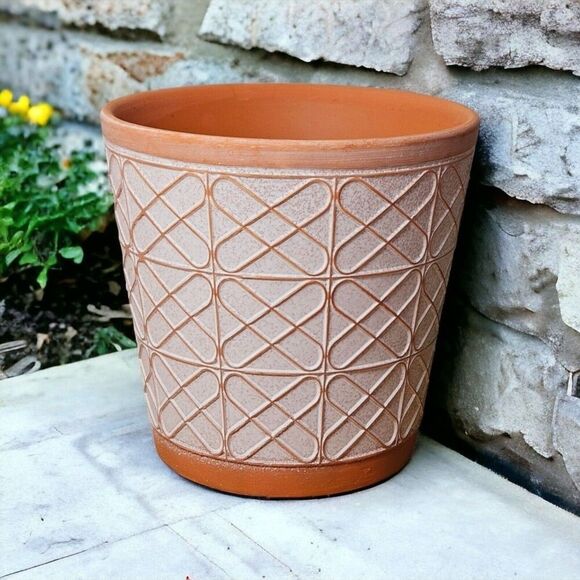 Small Terracotta Planter Raised Pattern With Brushed White 5 Inches Bohemian Pot - Picture 9 of 12
